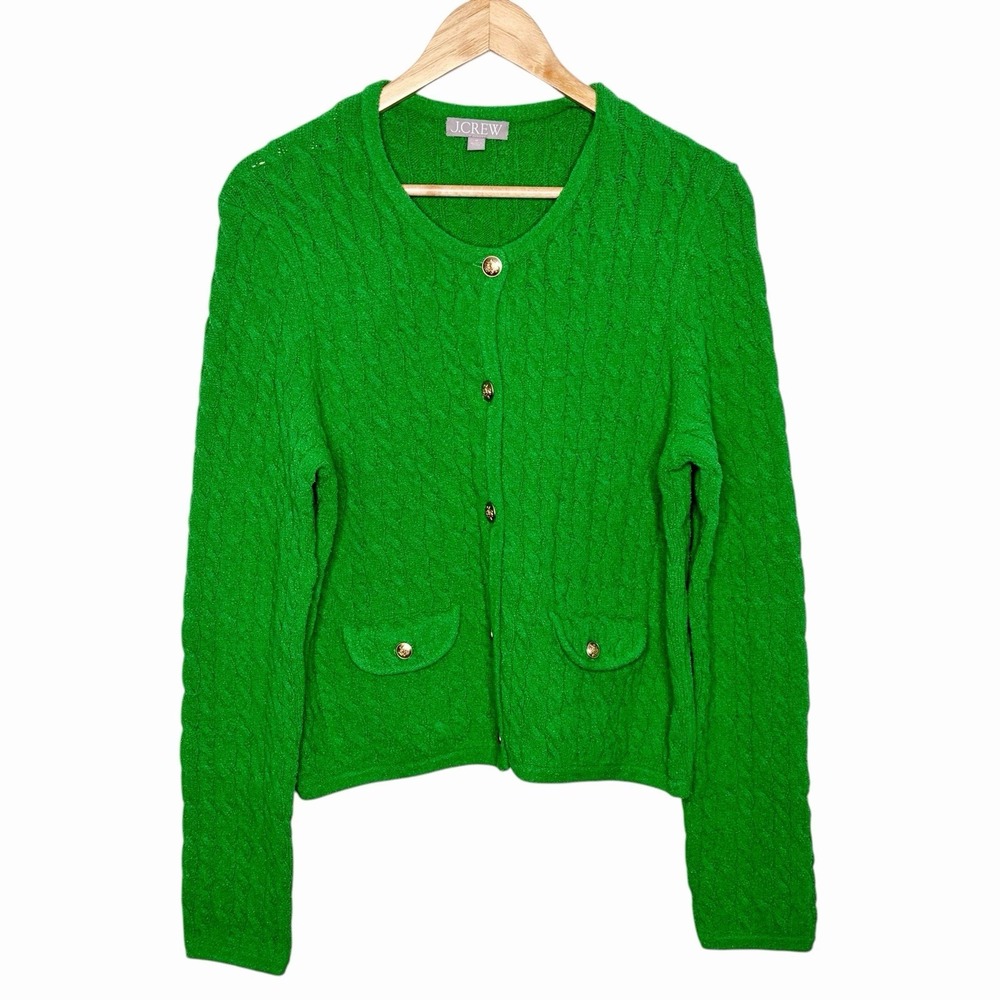 J Crew Odette Sweater Lady Jacket Kelly Green Size M Cable Knit Old Money Preppy